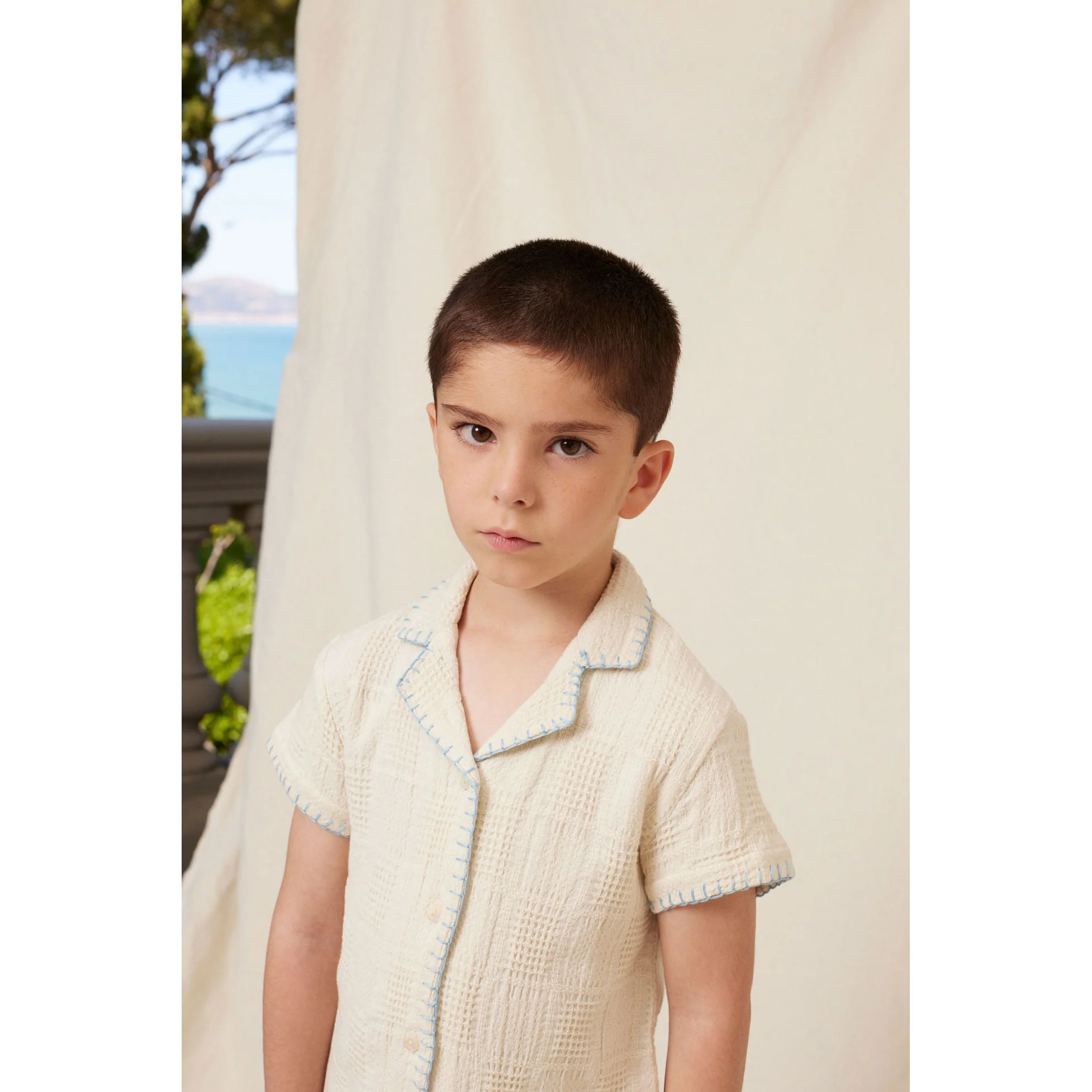 Bebe Organic Natural Squares Sky Shirt - Image 3