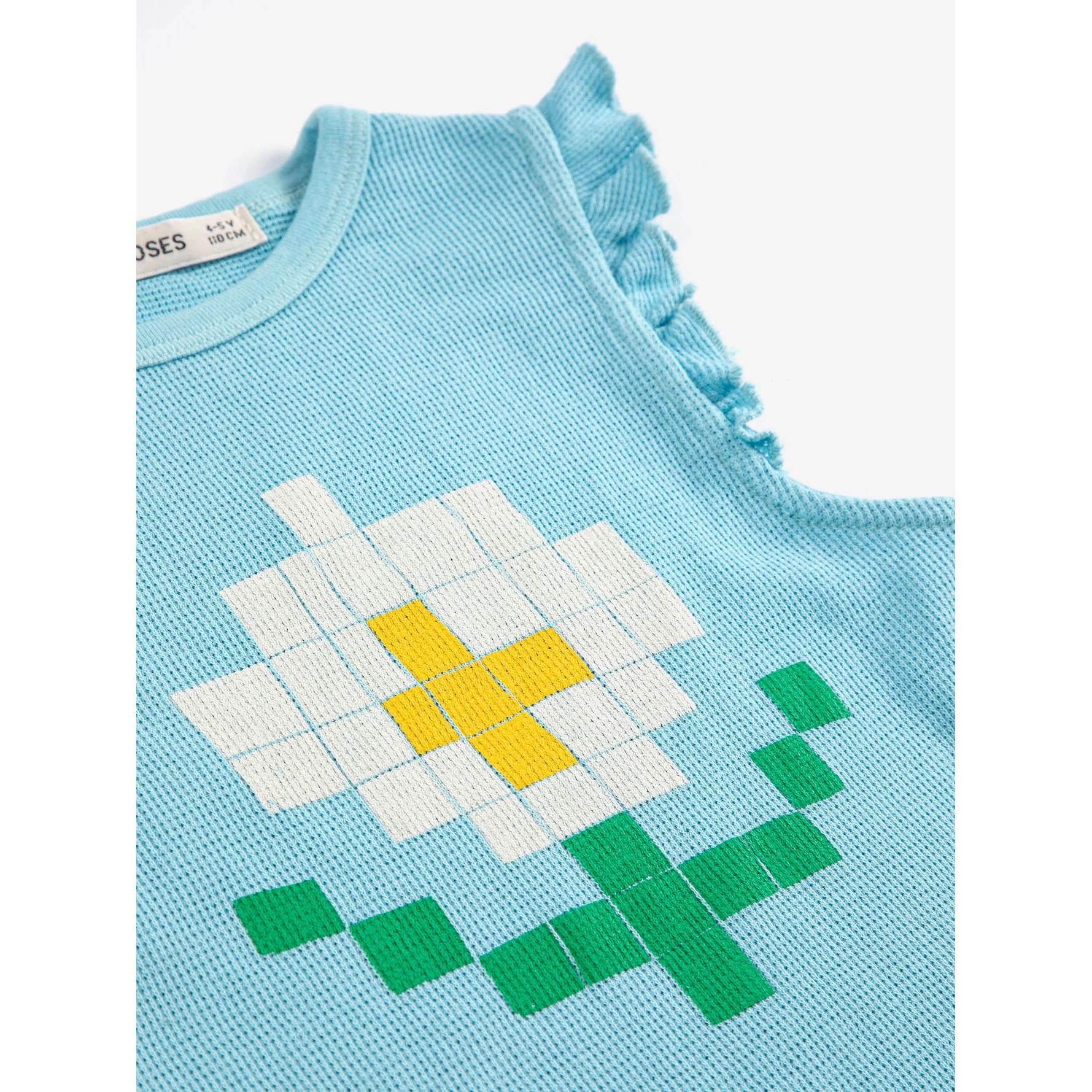 Bobo Choses Light Blue Pixel Daisy Ruffled Top - Image 3