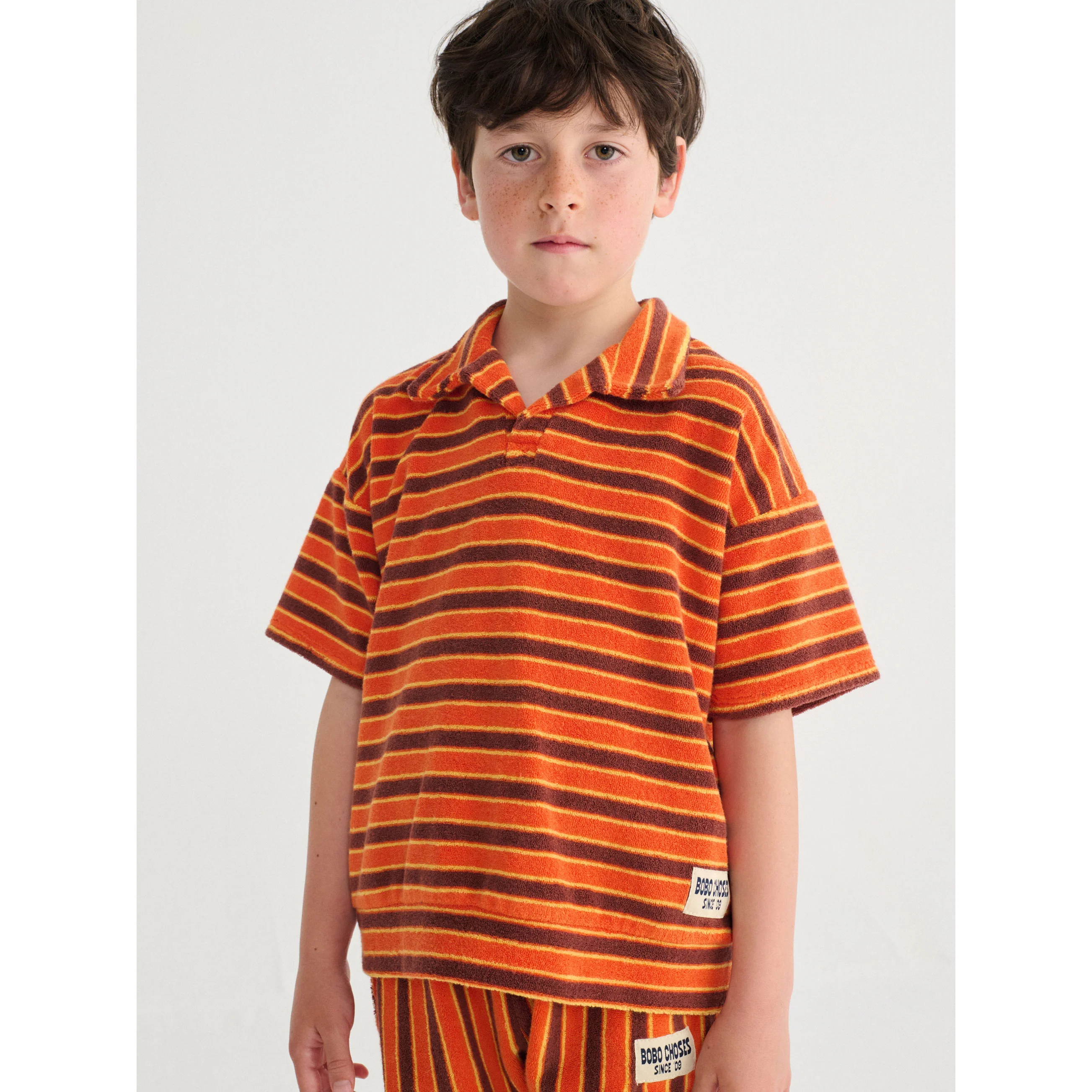 Bobo Choses Orange Striped Brick Terry  Polo - Image 4