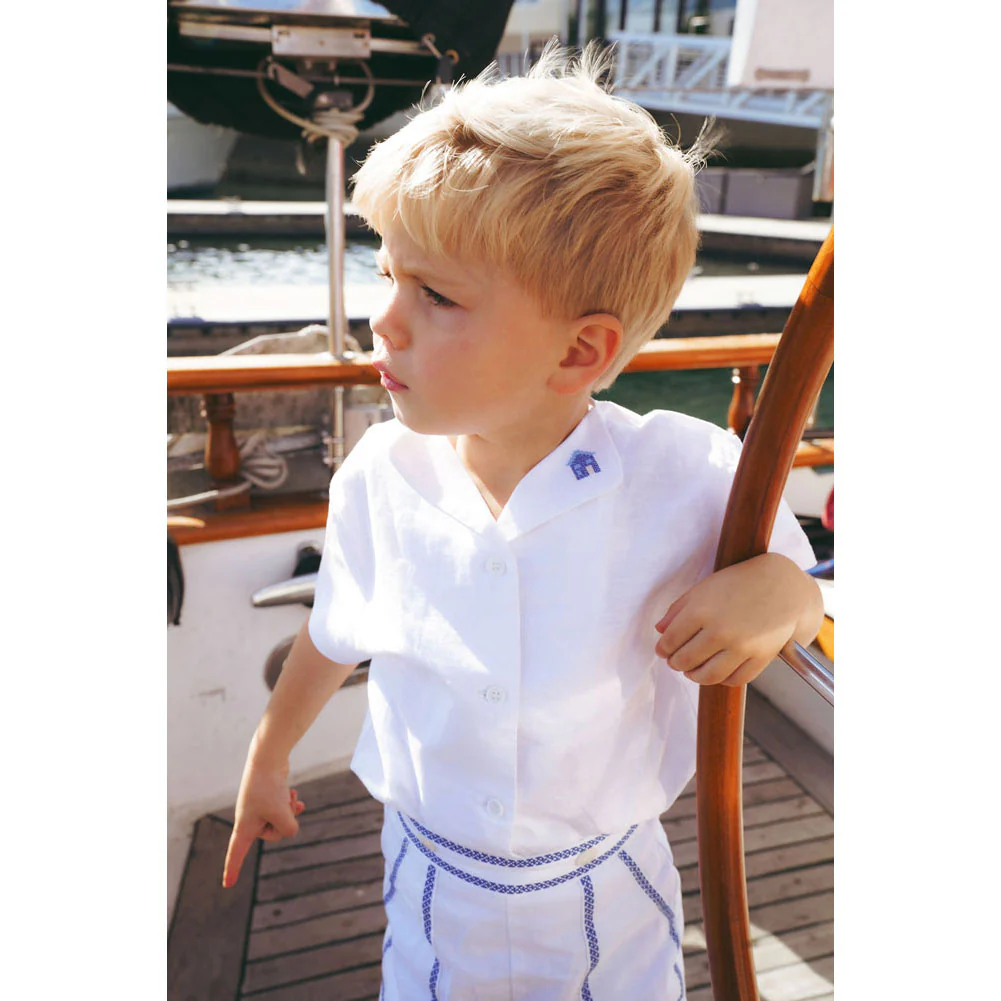 Calla Lili  White/Blue Linen House Shirt - Image 2