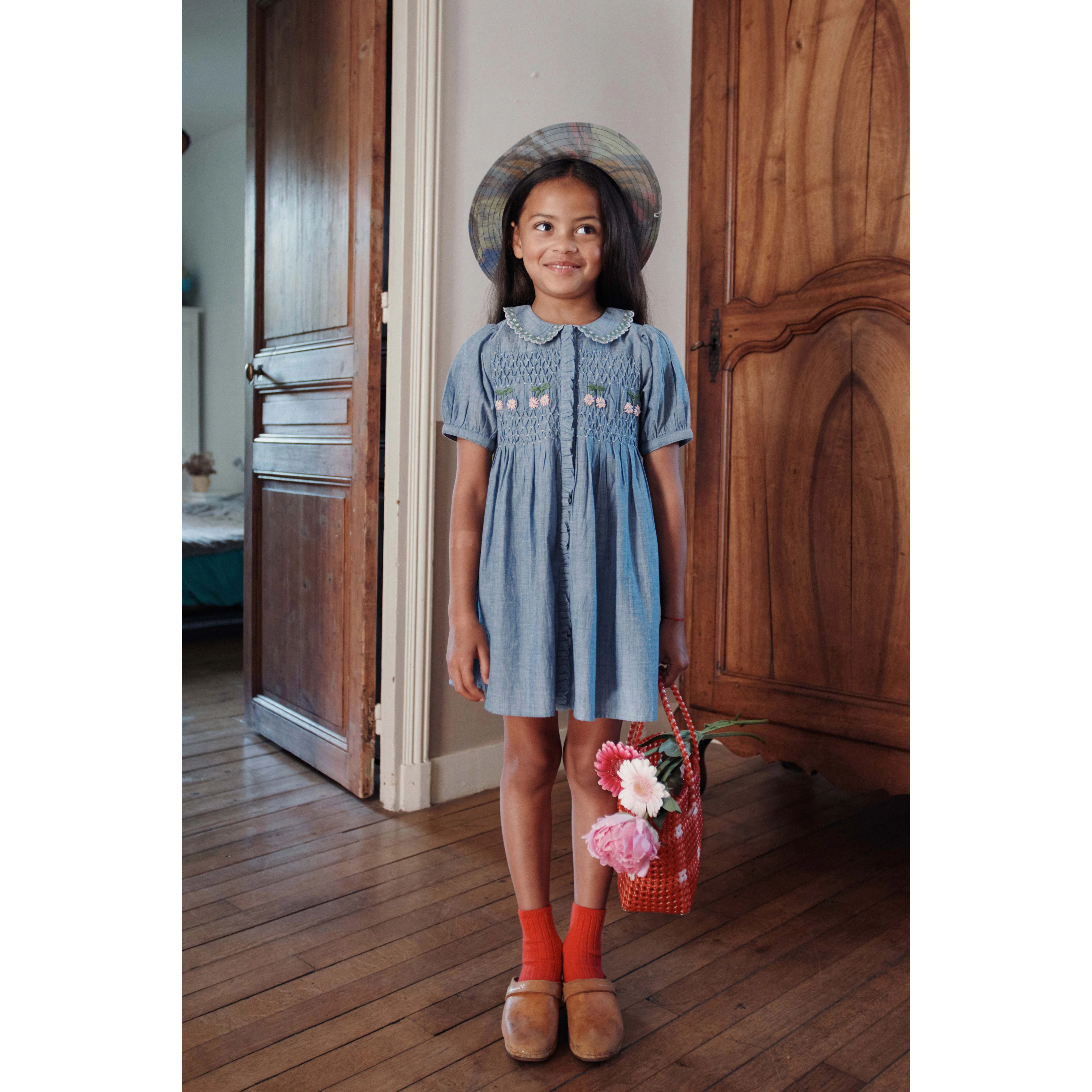 Emile et Ida Chambray Embroidered Smock Dress - Image 2