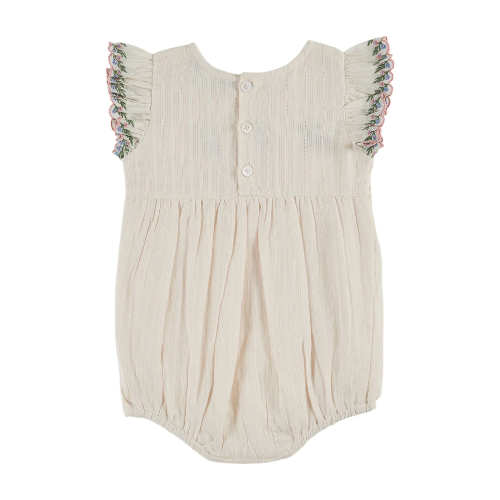 Emile et Ida Cream Embroidered Smocked Romper - Image 2