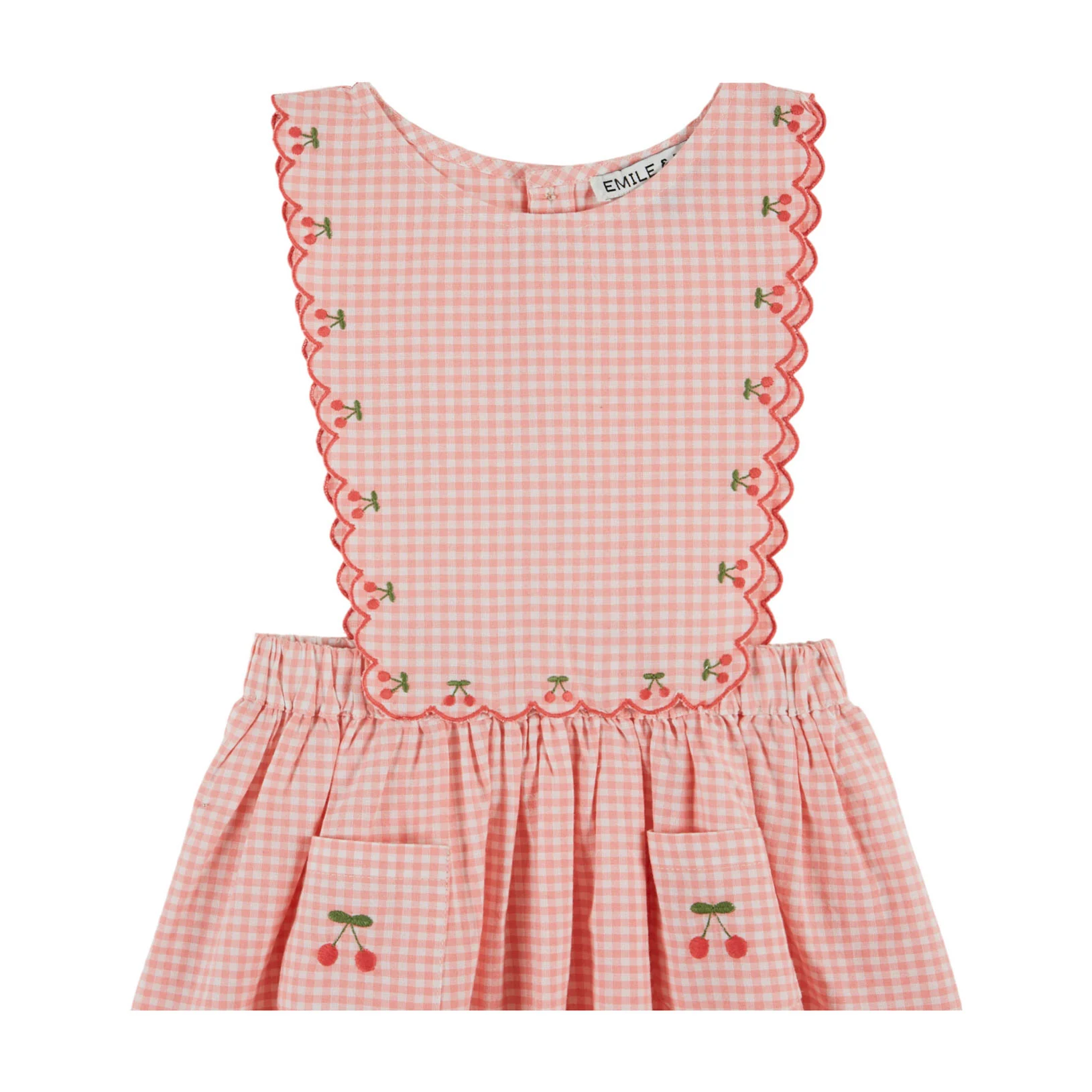 Emile et Ida Light Pink Cherry Embroidered Apron Dress - Image 3
