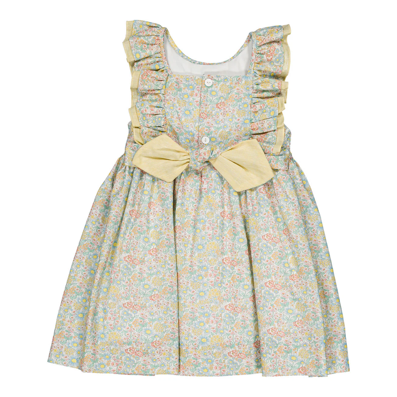 Kidiwi Coral Yellow Floral Melina Smocked Dress - Image 2