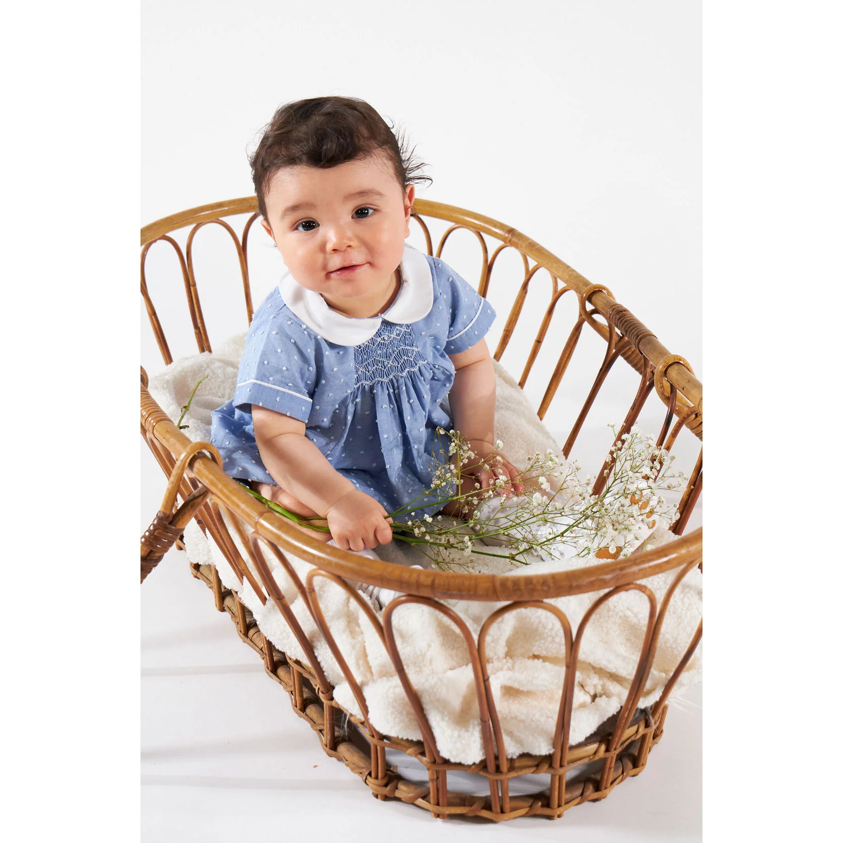 Kidiwi Porcelain Blue Plumetis Caleb Smocked Romper - Image 2