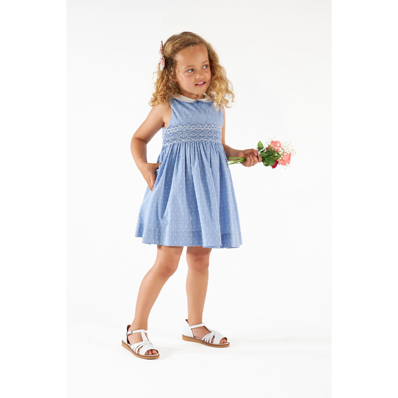 Kidiwi Porcelain Blue Plumetis Lxia Smocked Dress - Image 2