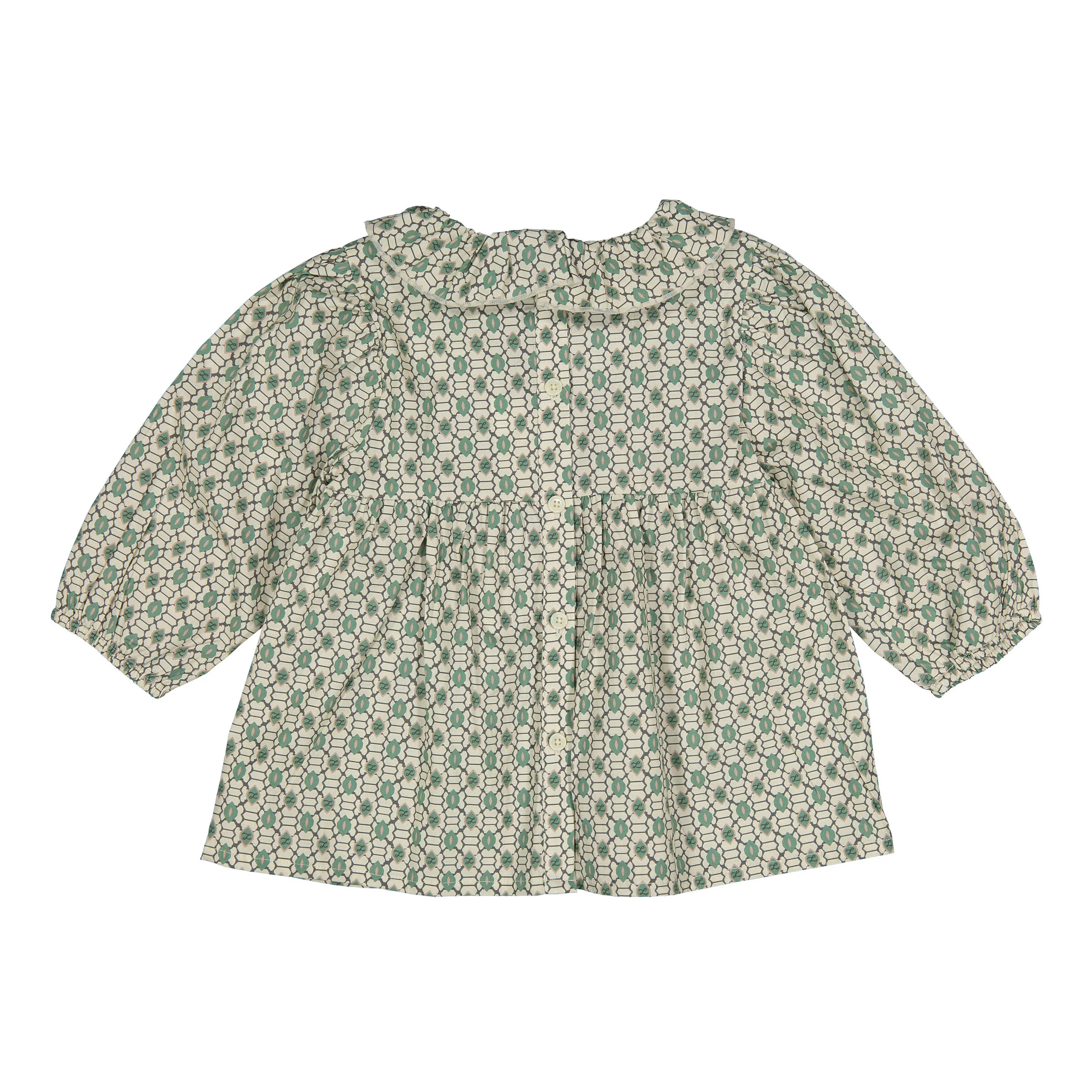 L by Ladida Green Geo 3/4 Bubble Sleeve Blouse - Image 3