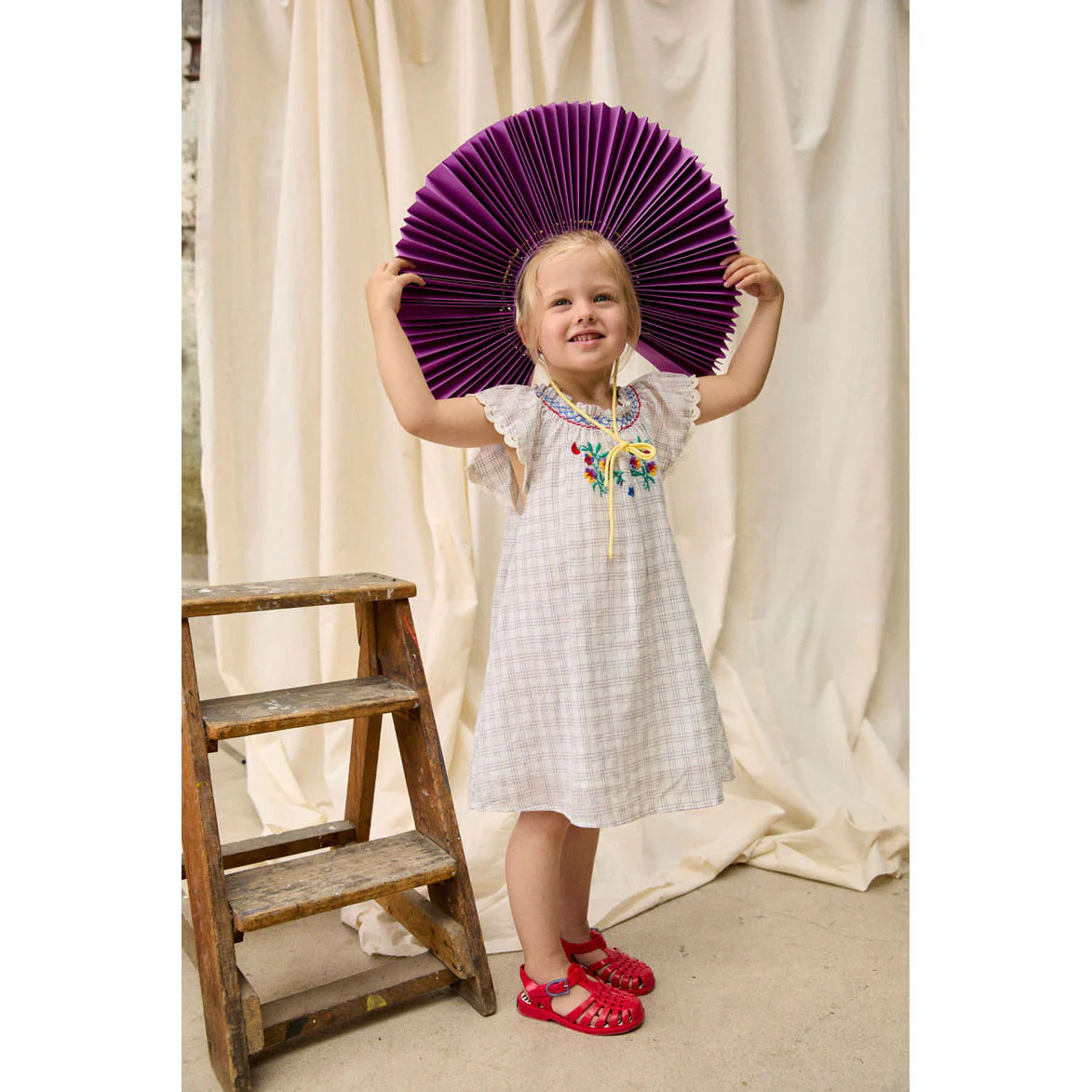 Louise Misha Cream Cruise Checks Edith Dress - Image 2