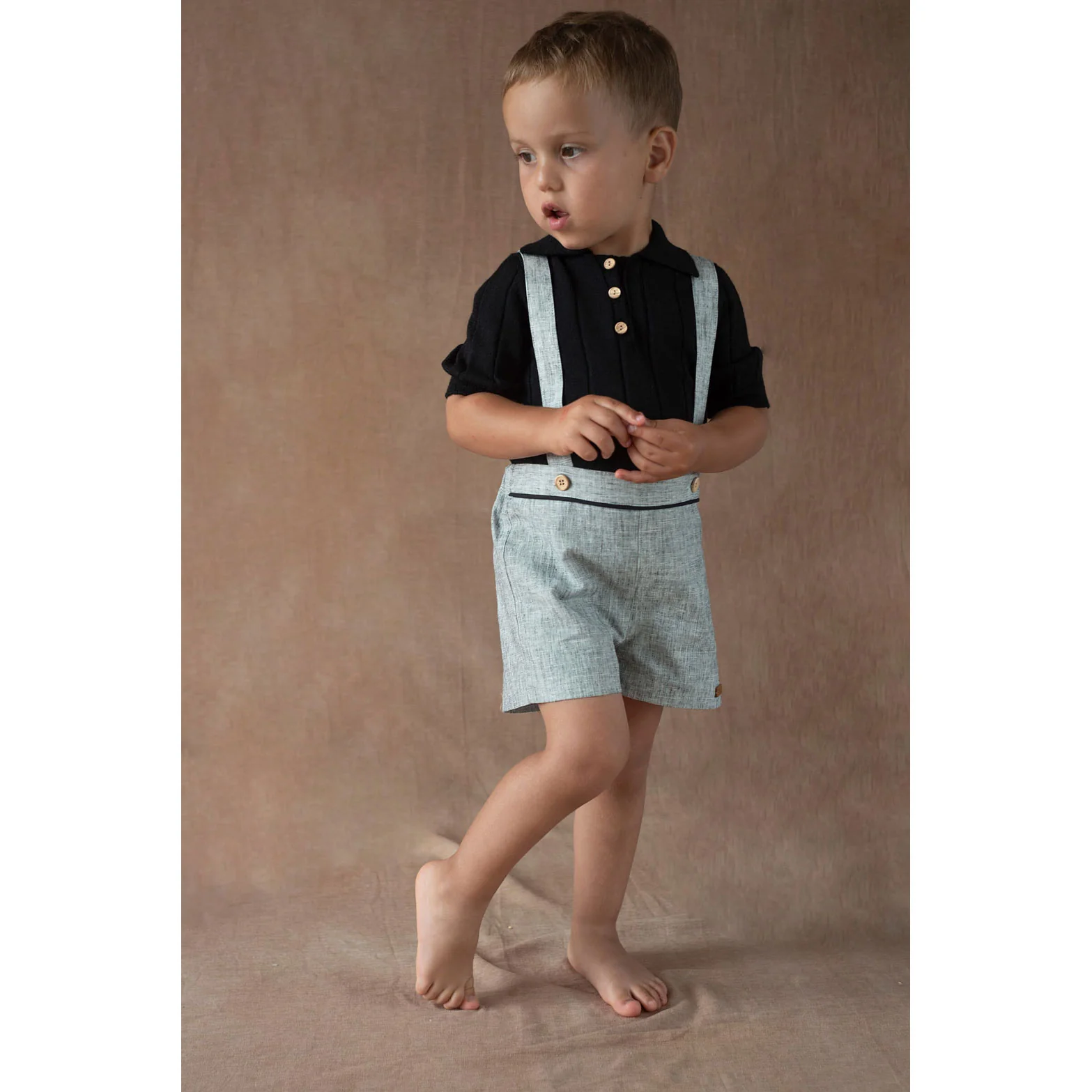 Popelin Black Fleck Suspender Shorts - Image 2