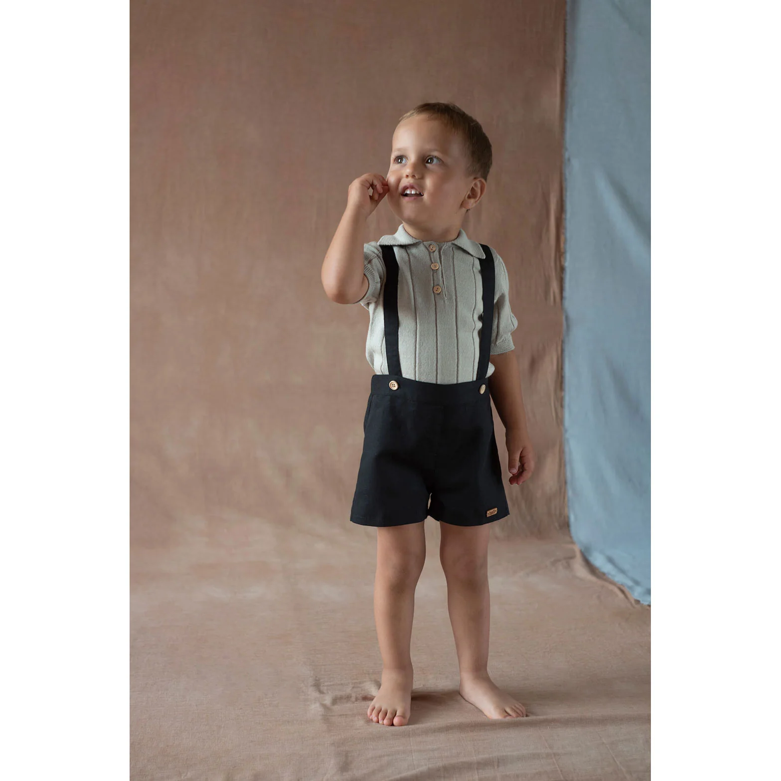 Popelin Black Linen Suspender Shorts - Image 2