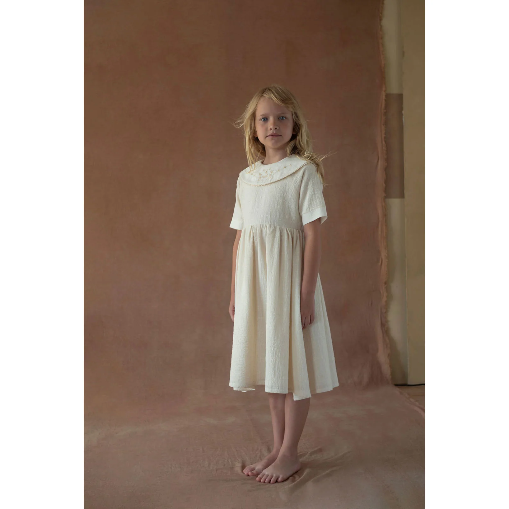 Popelin Off White Embroidered Short Dress - Image 2