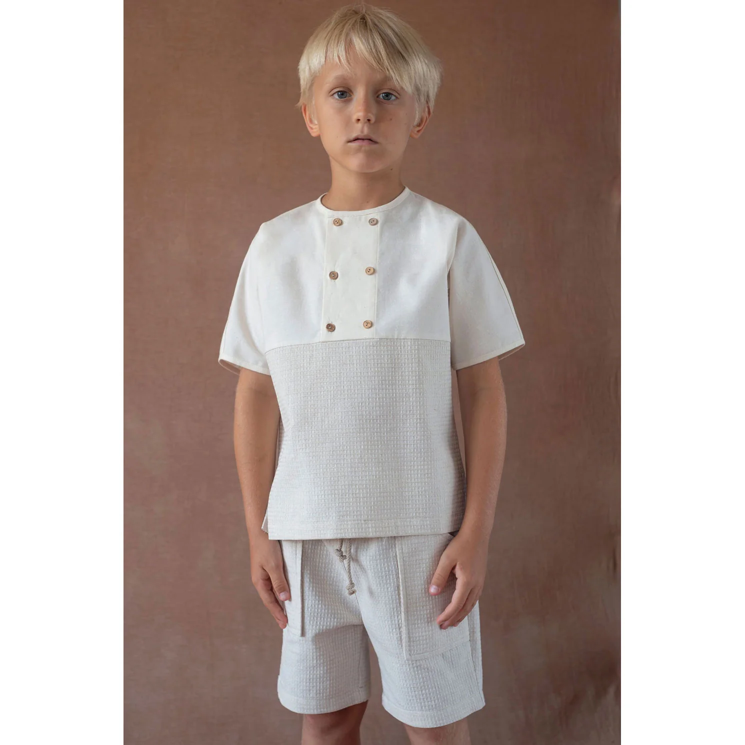 Popelin Sand Waffle Double Breasted Shirt - Image 2