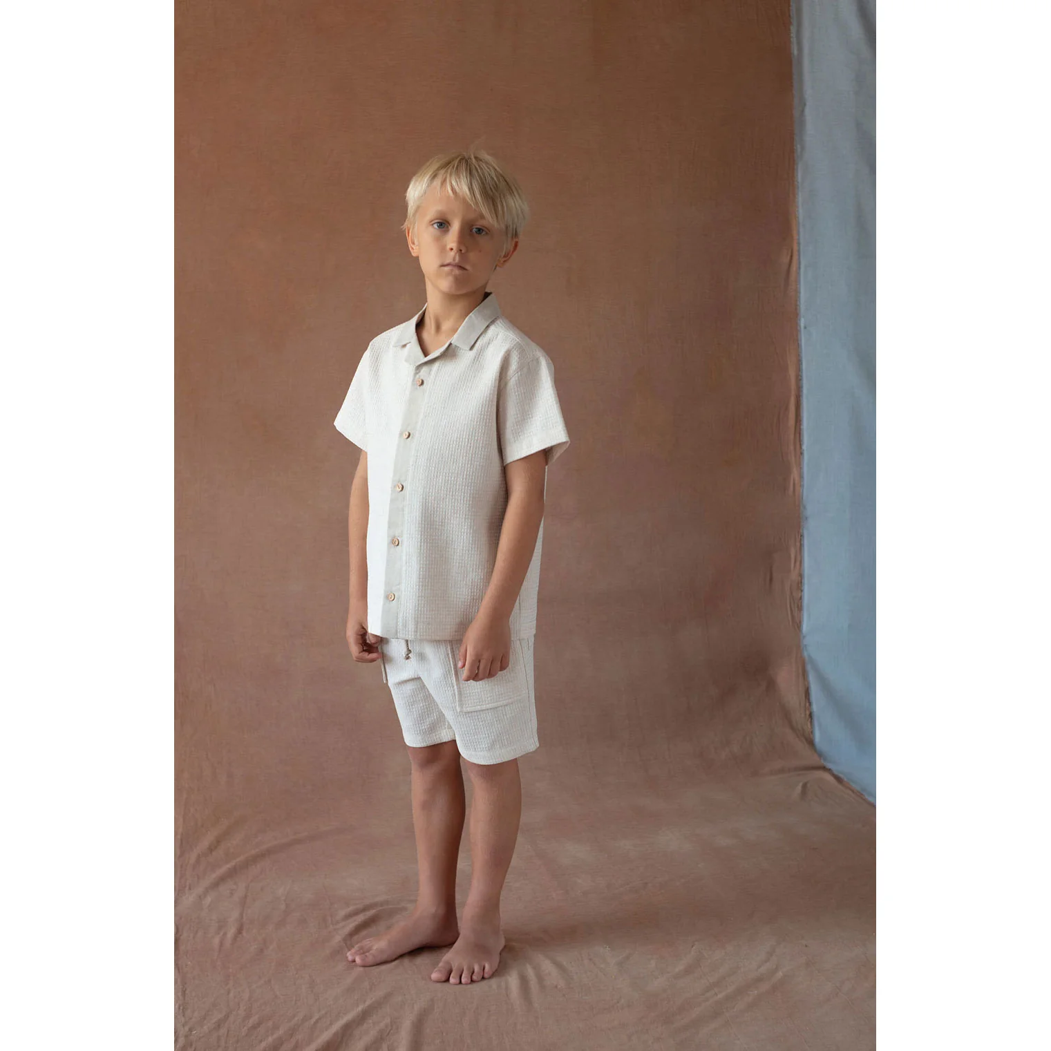 Popelin Sand Waffle Lapel Collar Shirt - Image 2