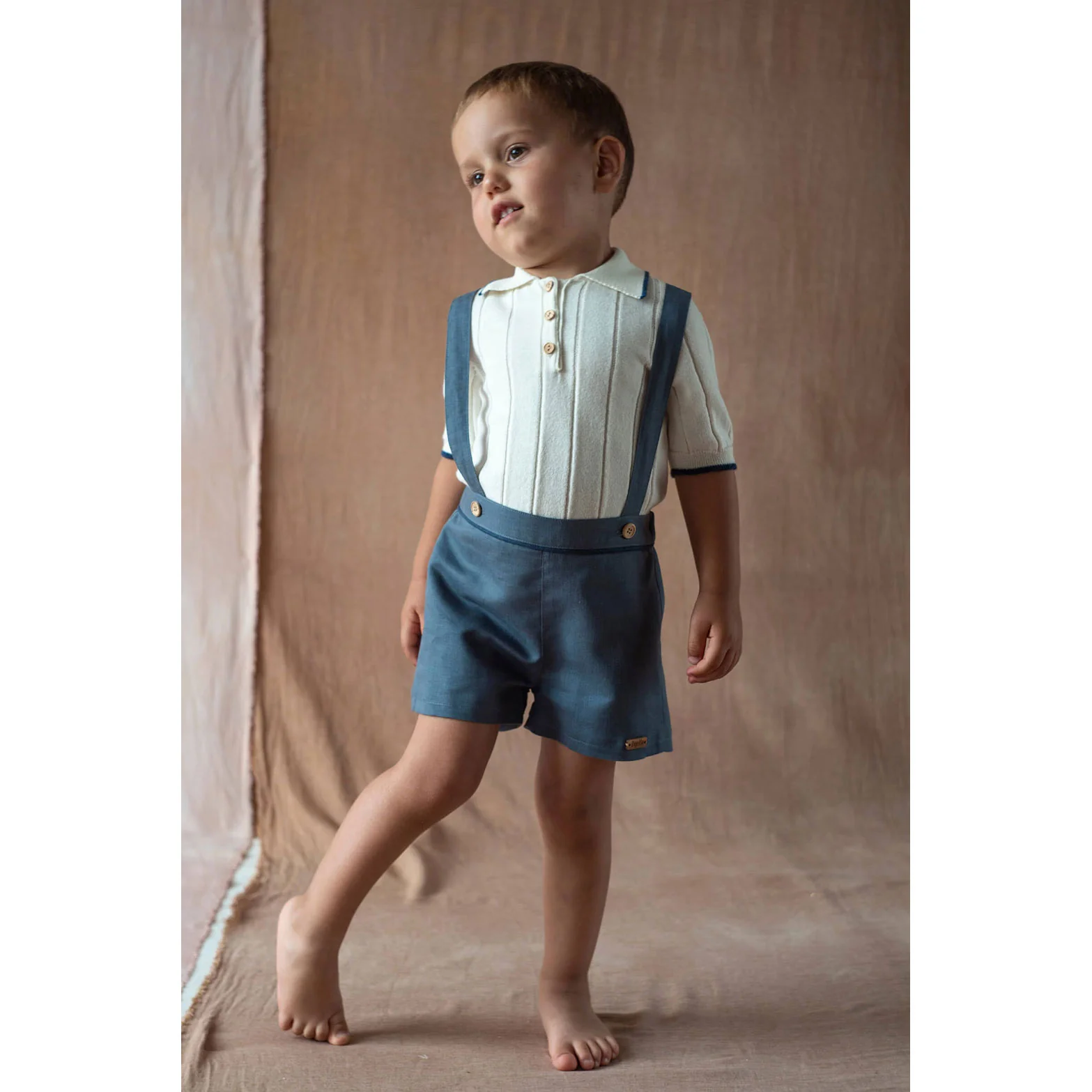 Popelin Slate Blue Linen Suspender Shorts - Image 2