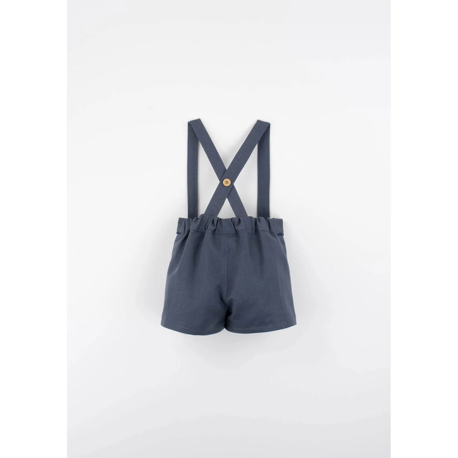 Popelin Slate Blue Linen Suspender Shorts - Image 3