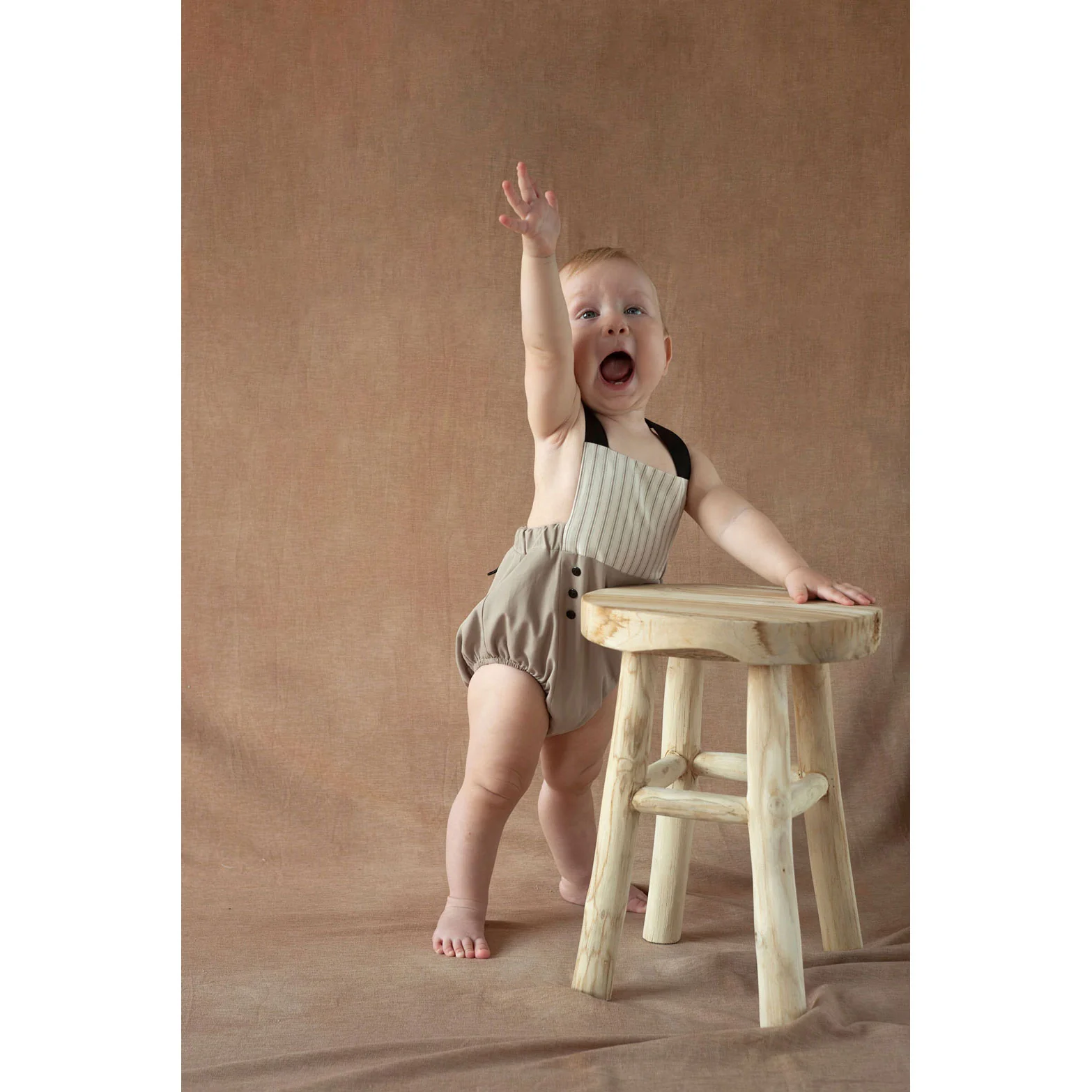 Popelin Taupe Linen Dungarees - Image 2