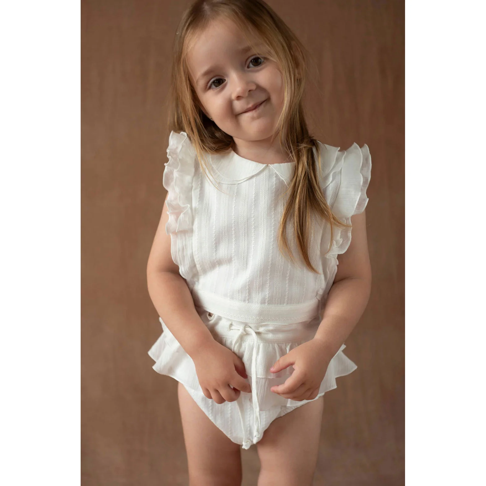 Popelin White Collar Ruffle Top - Image 2