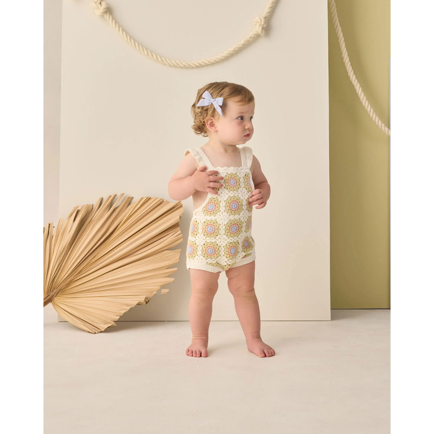 Rylee and Cru  Citron Daisy Check Crochet Romper - Image 2