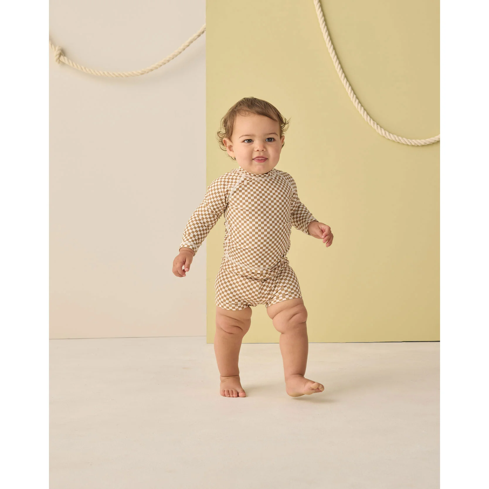 Rylee and Cru  Ocre Check Boys Rashguard Set - Image 2