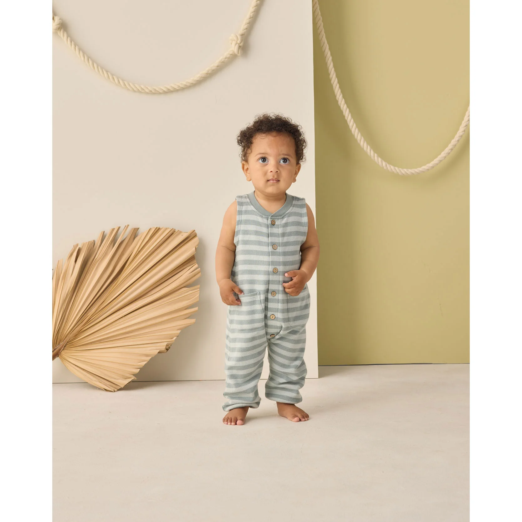 Rylee and Cru  Sea Green Stripe Summer Waffle Jumpsuit - Image 2
