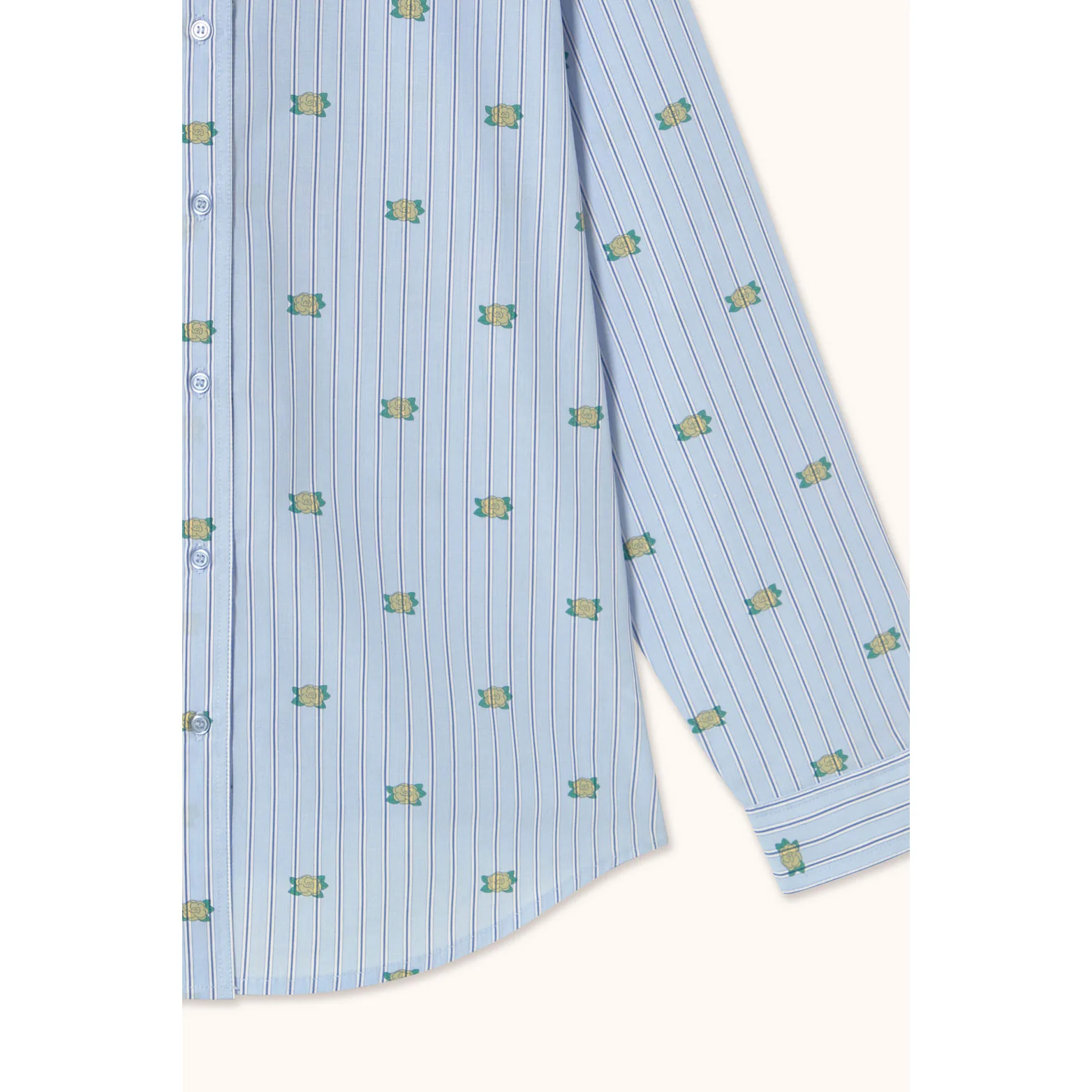 The Tiny Big Sister Washed Blue Mini Flowers Striped Shirt - Image 3