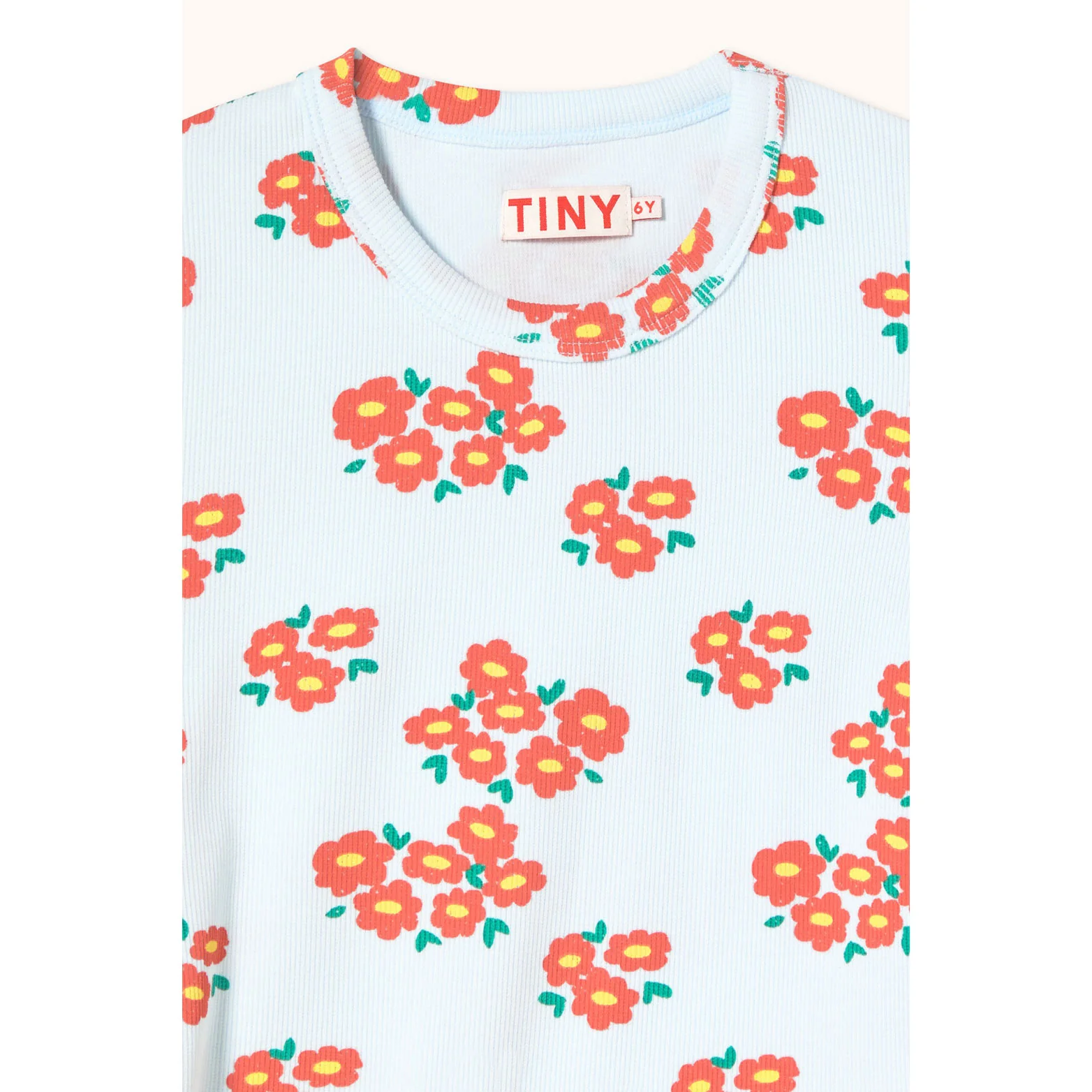Tiny Cottons Ice Blue Blossoms Rib Tee - Image 3
