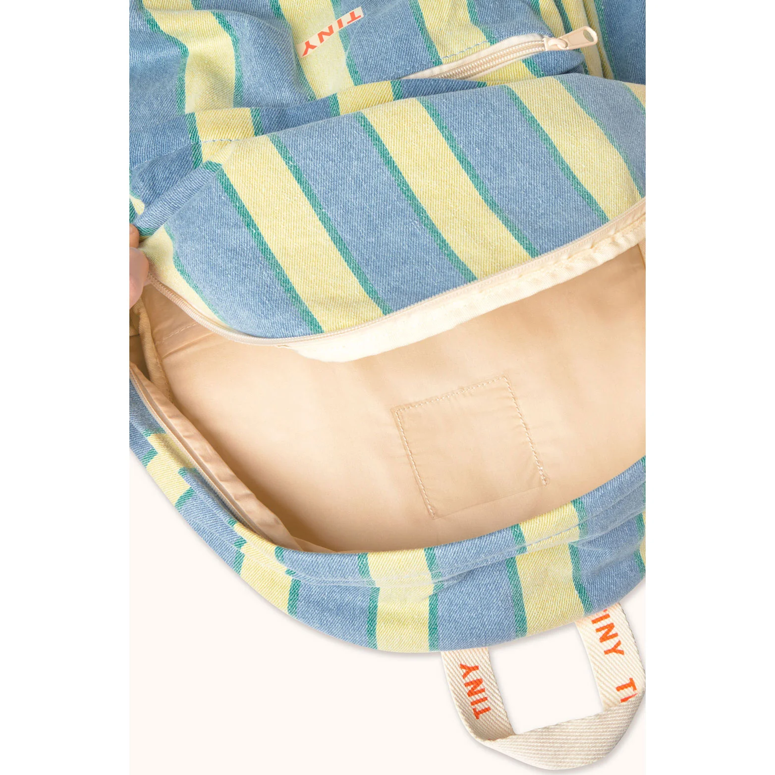 Tiny Cottons Light Wash Denim Retro Stripes Backpack - Image 3