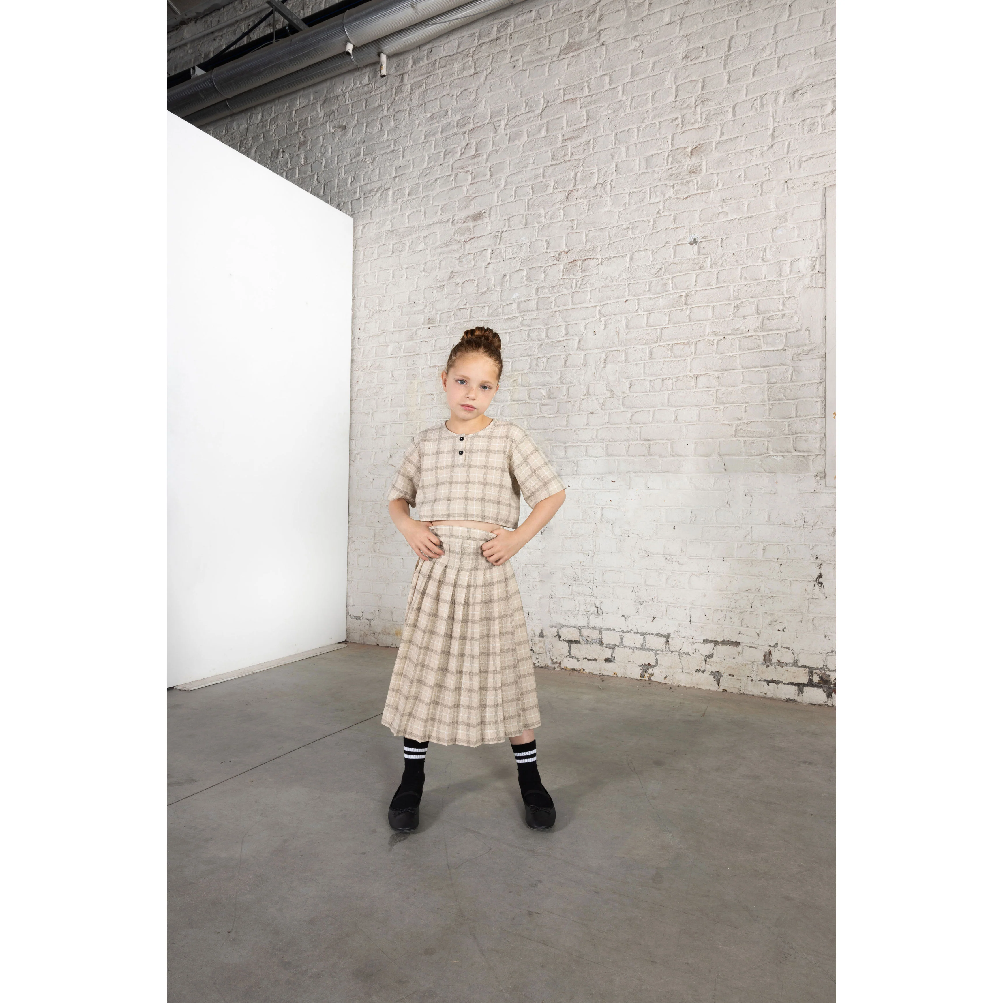tntrm Beige Check Seersucker Crop Top - Image 2