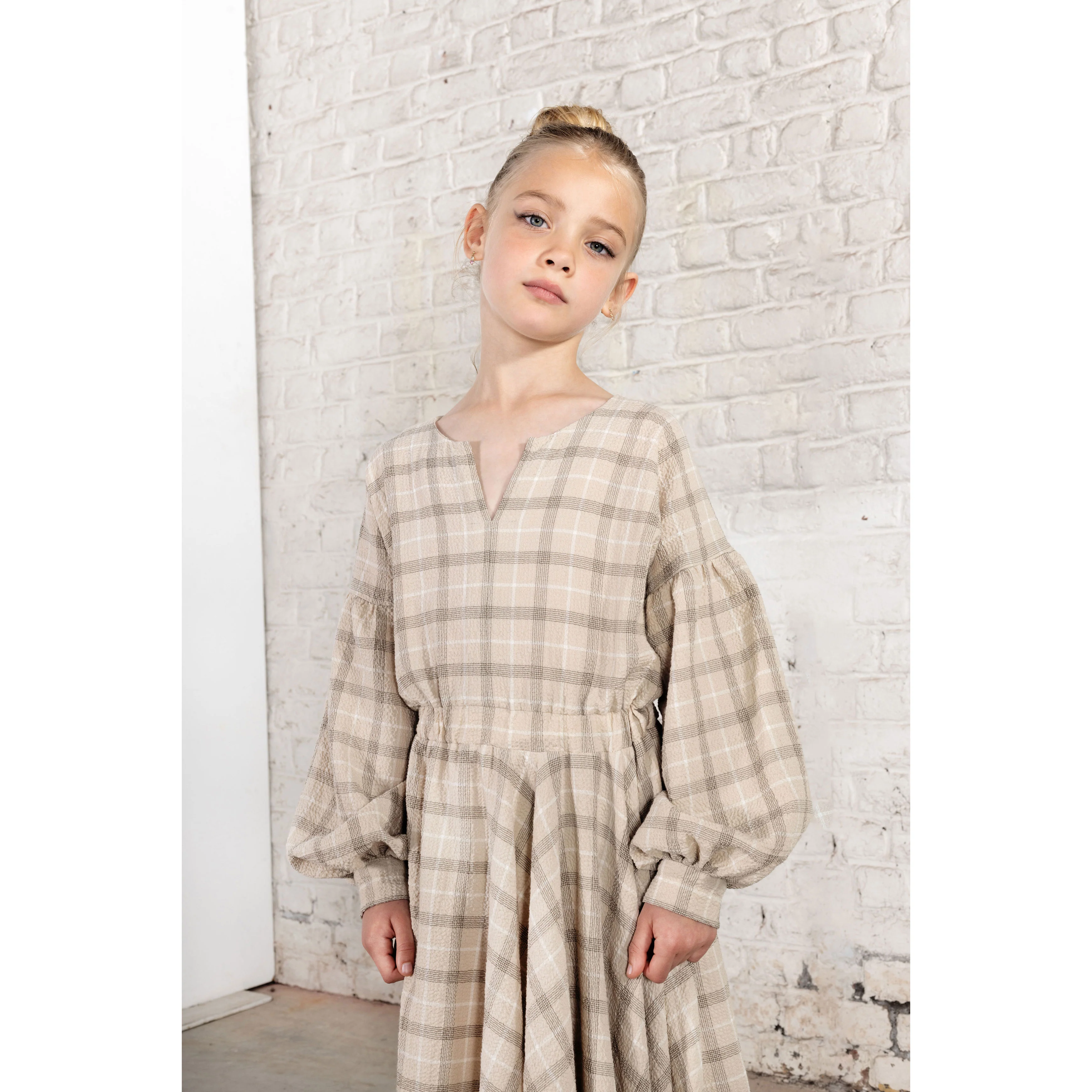 tntrm Beige Check Seersucker Drama Dress - Image 2