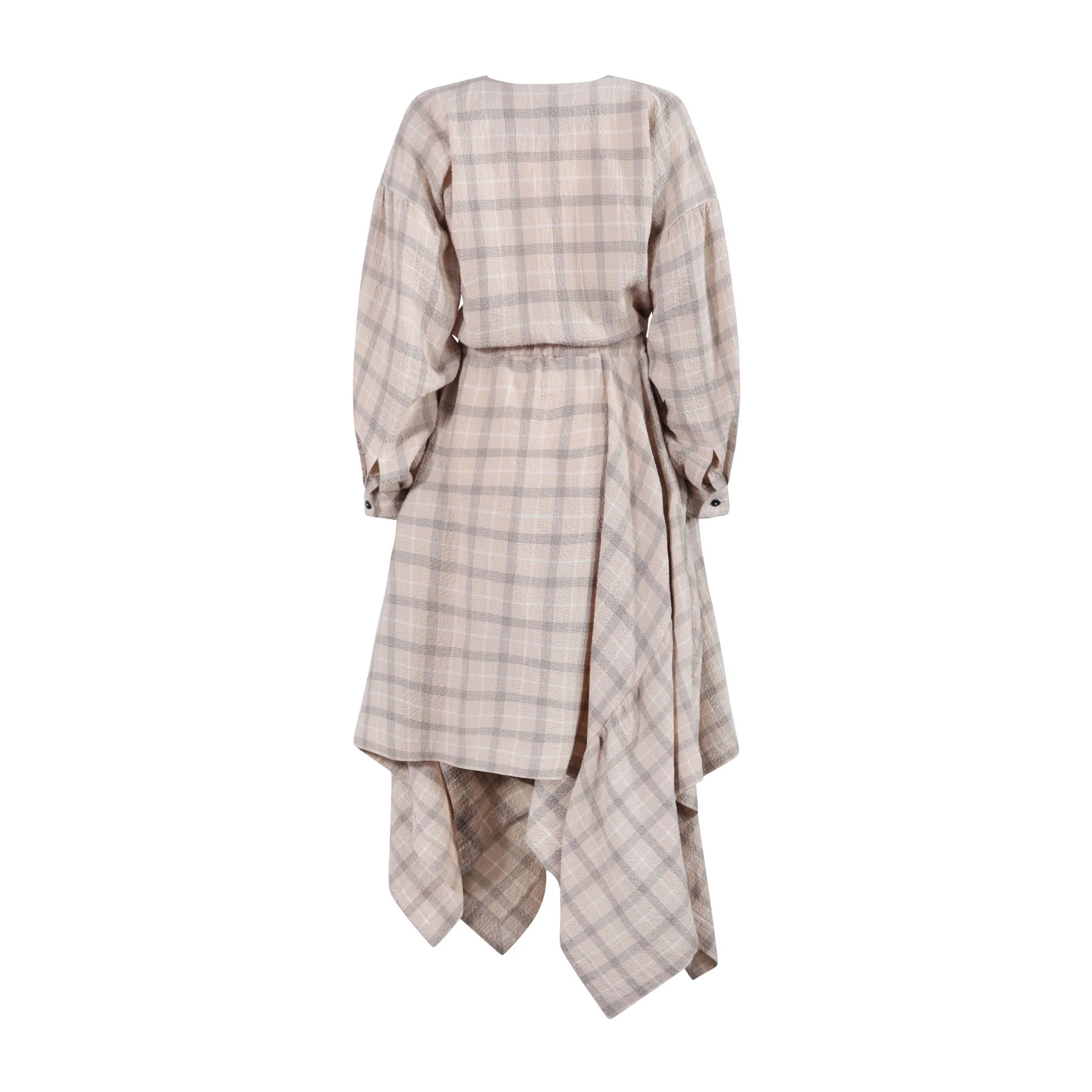 tntrm Beige Check Seersucker Drama Dress - Image 3