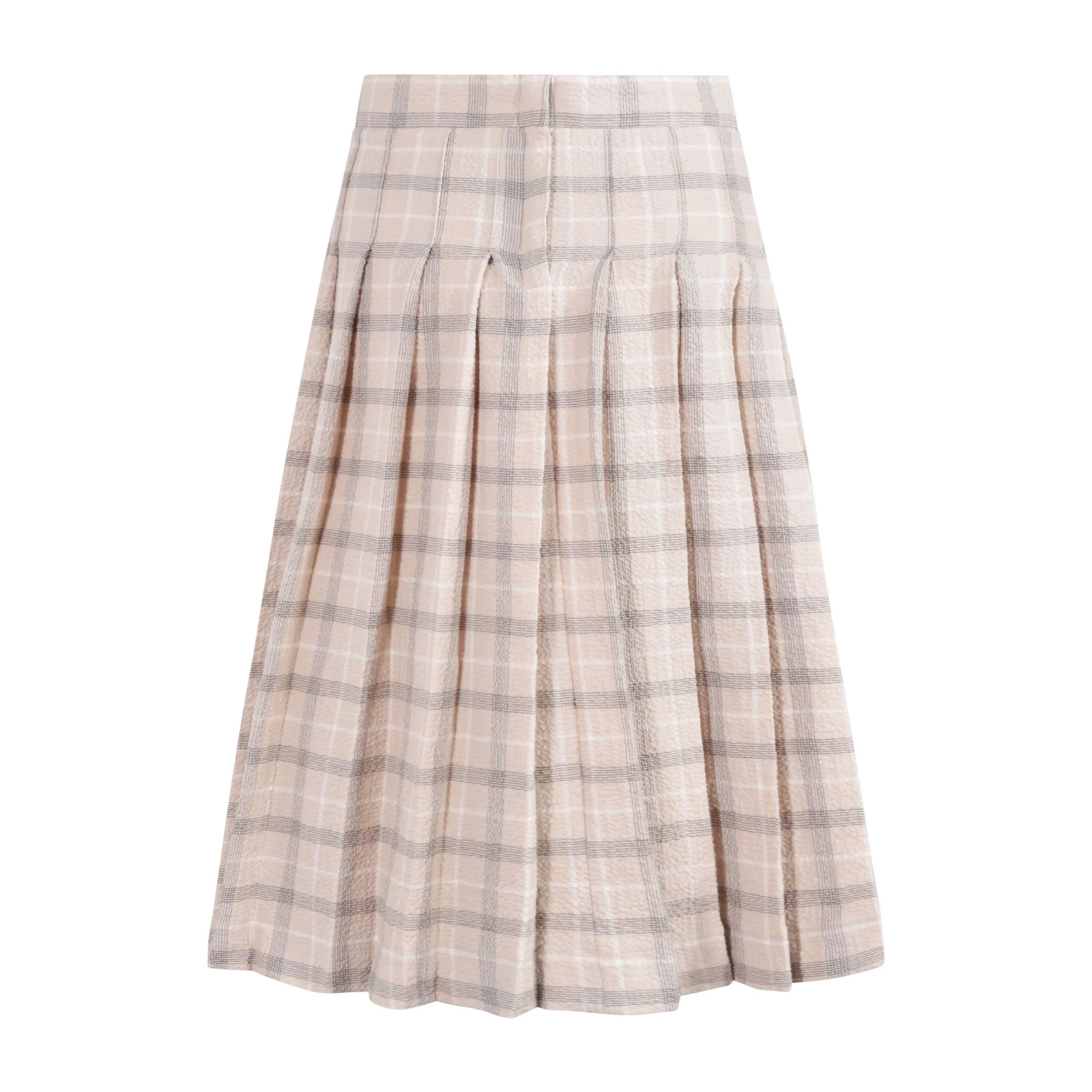 tntrm Beige Check Seersucker Pleated Skirt - Image 3